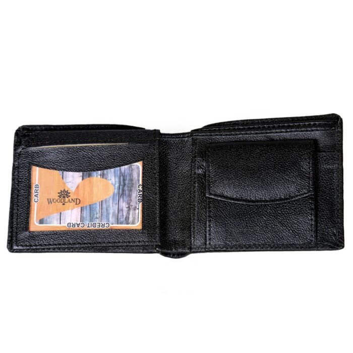 Black Color Woodland Leather Wallet 2 <div class="woocommerce-product-details__short-description"> <strong>Material:</strong> The pocket is constructed from leather, which can vary in texture, thickness, and color.The leather can be smooth, pebbled, embossed, or treated to create a specific finish. <strong>Functional Uses:</strong> Leather pockets serve a variety of functional purposes, such as storing personal items, holding tools or gadgets, or providing quick access to small items. They are often found on jackets, where they might hold a wallet or phone, or on bags, where they can keep items organized. <strong>Decorative Uses:</strong> In addition to their functional role, leather pockets can be used as decorative elements. For example, a leather pocket on a jacket or coat can add a rugged or stylish flair. On bags or accessories, leather pockets can serve as a design feature that enhances the overall look. </div>