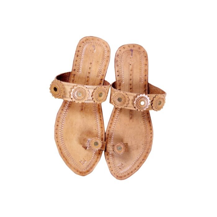 Light Brown Color Flower design Leather Chappal <div class="woocommerce-product-details__short-description"> The leather used in these chappals is typically cowhide, goatskin, or buffalo leather. It is tanned and treated for durability and flexibility. <strong>Comfort:</strong> Chappals are designed for comfort and ease of use. The flat soles and open design allow for breathability and freedom of movement. The leather straps typically soften with use, molding to the shape of the foot for a more customized fit. <strong>Versatility:</strong> Leather chappals are versatile and can be worn with a variety of outfits, from traditional ethnic wear like sarees and salwar kameez to casual jeans or skirts. They are suitable for everyday wear as well as special occasions. </div>