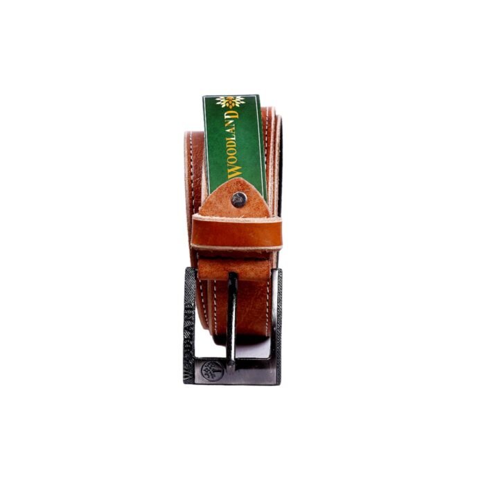 Woodland Brown Color Leather Belt3 <strong>Material:</strong> The belt is made from genuine leather, which is durable and ages beautifully. Depending on the quality of the leather, it can be soft and supple or more rigid. <strong>Belt Buckle:</strong> The buckle is usually made from metal, such as stainless steel, brass, or zinc alloy, with finishes like brushed, matte, or polished. It can be a simple frame-style buckle or a more elaborate design. Black leather belts often have silver, gold, or black buckles. <strong>Belt Width:</strong> The width of the belt can vary. A narrower belt (around 1 inch) is generally considered more formal and is often paired with dress trousers, while wider belts (1.5 to 2 inches) are typically used with jeans or casual pants. <strong>Design Details:</strong> Some black leather belts feature additional design elements like stitching along the edges, decorative embossing, or textured finishes. Others may include brand logos or monograms. <strong>Versatility:</strong> Black leather belts are incredibly versatile. They can be worn with formal attire like suits or dress trousers, as well as with casual clothing like jeans or chinos. This versatility makes them a popular choice for both men and women. <strong>Belt Holes:</strong> Black leather belts typically have several holes (usually five to seven) for adjusting the size, allowing for a customizable fit.